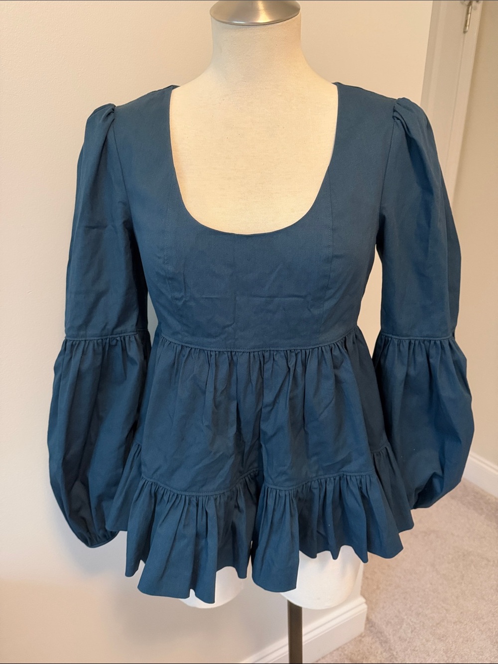 cinq a sept Blue Puff-Sleeve Tiered Peplum Tunic